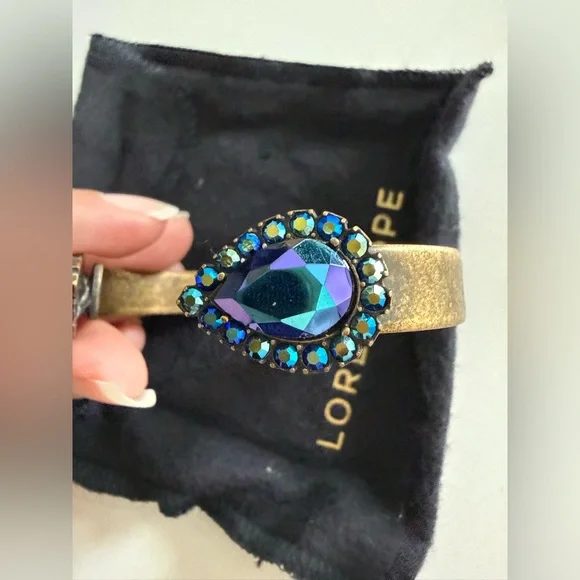 Loren Hope iridescent Gold and Blue Teardrop Bracelet cuff NWOT - Picture 6 of 6